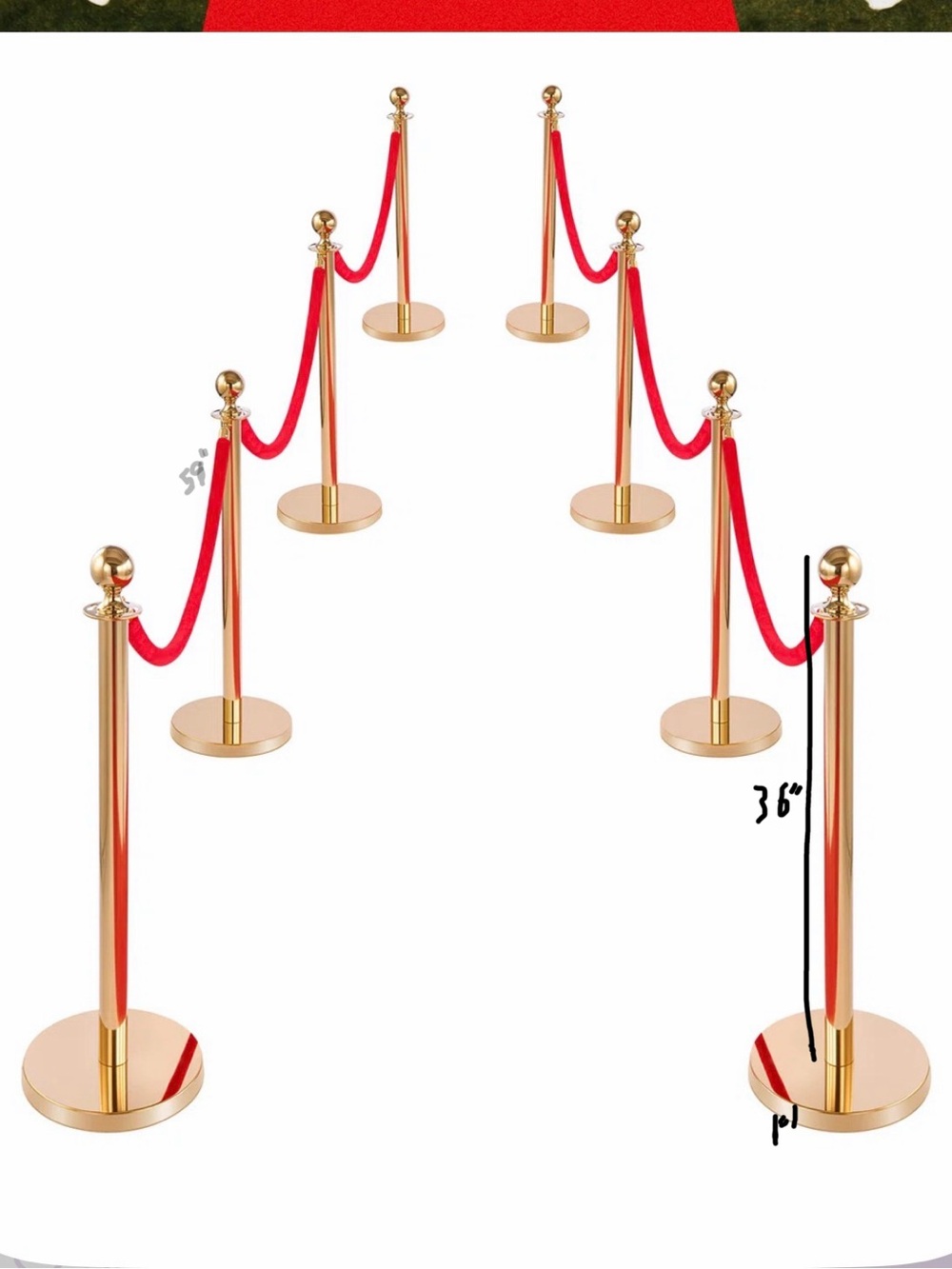 Gold Event Stanchion Set with Red Velvet Rope - Elegant Queue Barrier